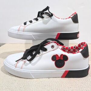 Disney Minnie Mouse Ground Up White Sneakers Black Red Lace Up Womens 8.5 NEW